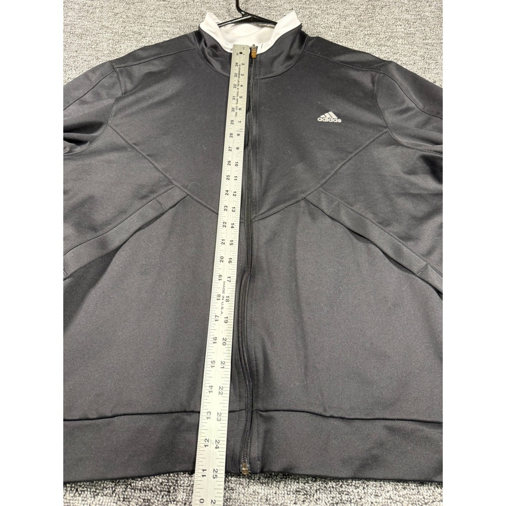Adidas Mens XL Black Full Zip Track Jacket White Collar 3 Stripe Back Athletic - Picture 4 of 8